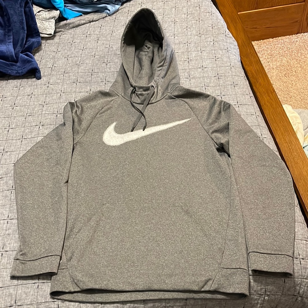 Nike Dri-Fit Grey mens small hoodie - white logo